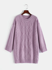 Solid Jacquard Round Neck Sweater Plus Size Women's Long Sleeve Pullover