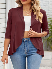 Casual Cardigan Women's Plus Solid Three Quarter Sleeve Open Front