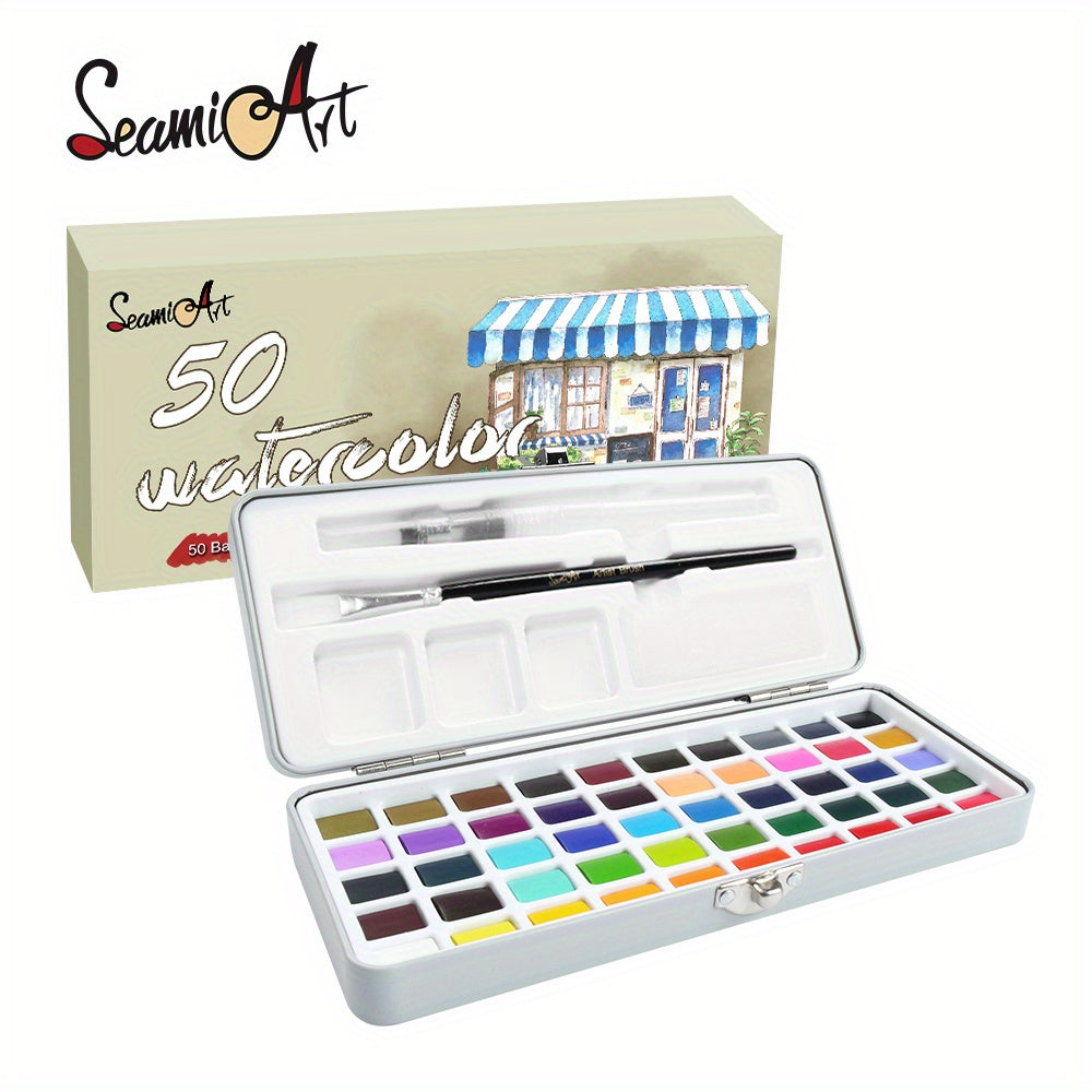 Seamiart 100 Colors Solid Watercolor Pigment Set Portable Writing Painting