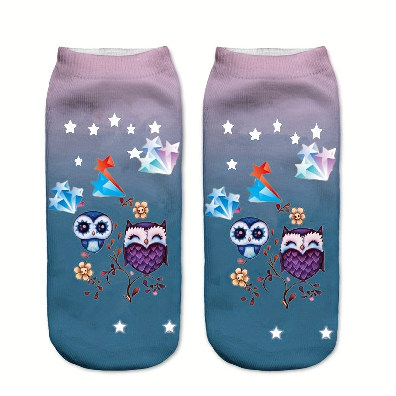 Cute Owl Print Halloween Low Cut Socks Women's Stockings
