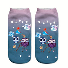 Cute Owl Print Halloween Low Cut Socks Women's Stockings