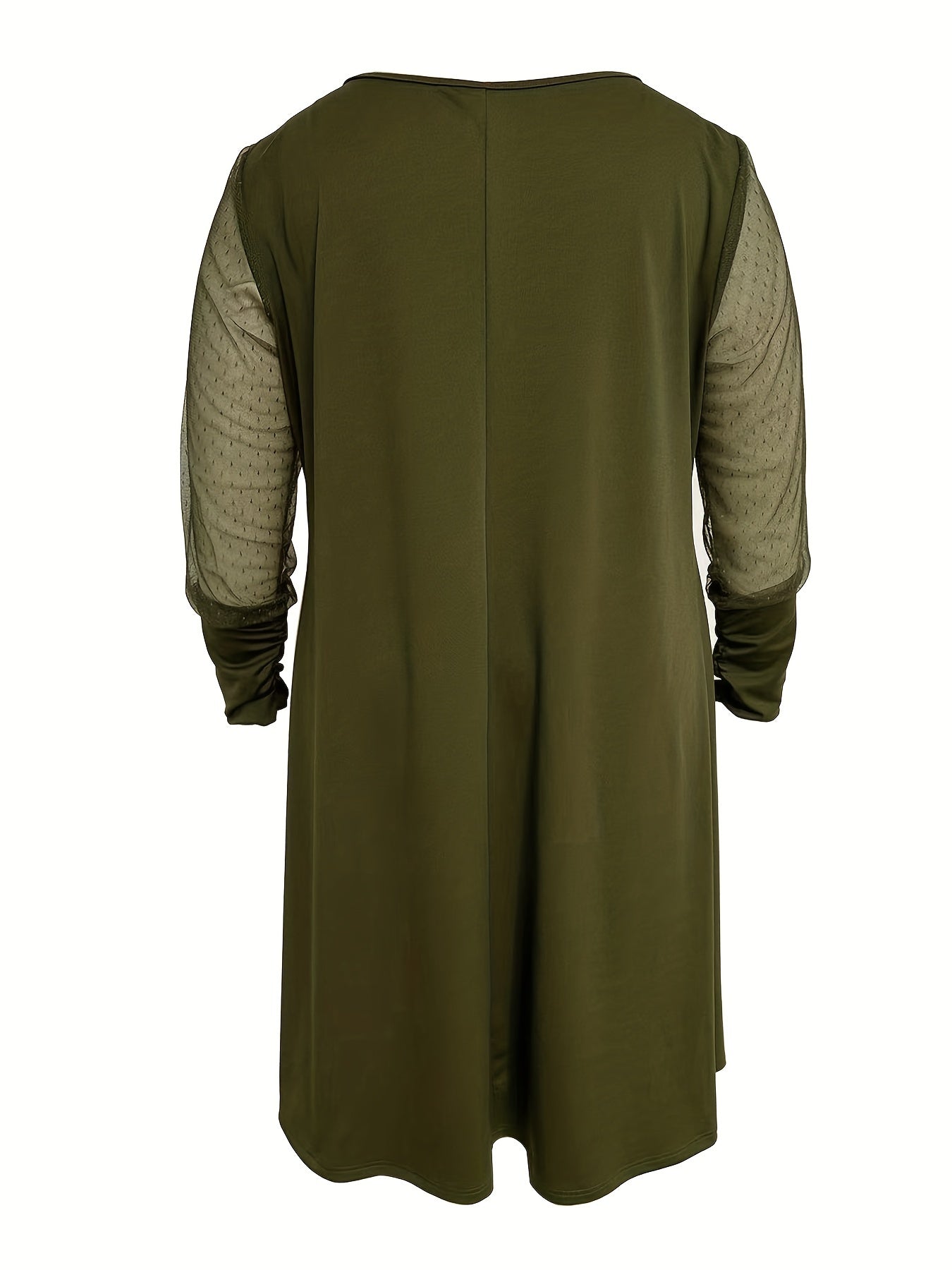 Plus Size Colorblock Mesh Long Sleeve V Neck Dress