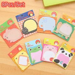 8pcs Cartoon Animal Sticky Notes Set Student Stationery Learning Supplies
