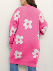 Floral Pattern V-Neck Drop Shoulder Cardigan