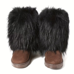 Women's Fluffy Snow Boots Slip On Round Toe Thick Bottom Warm Shoes