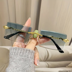 Girl's Snake Rimless Sunglasses Street Photography Sunglasses