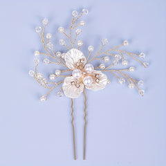 Flower Alloy Hairpin with Faux Pearl Rhinestone Bridal Hair Accessories