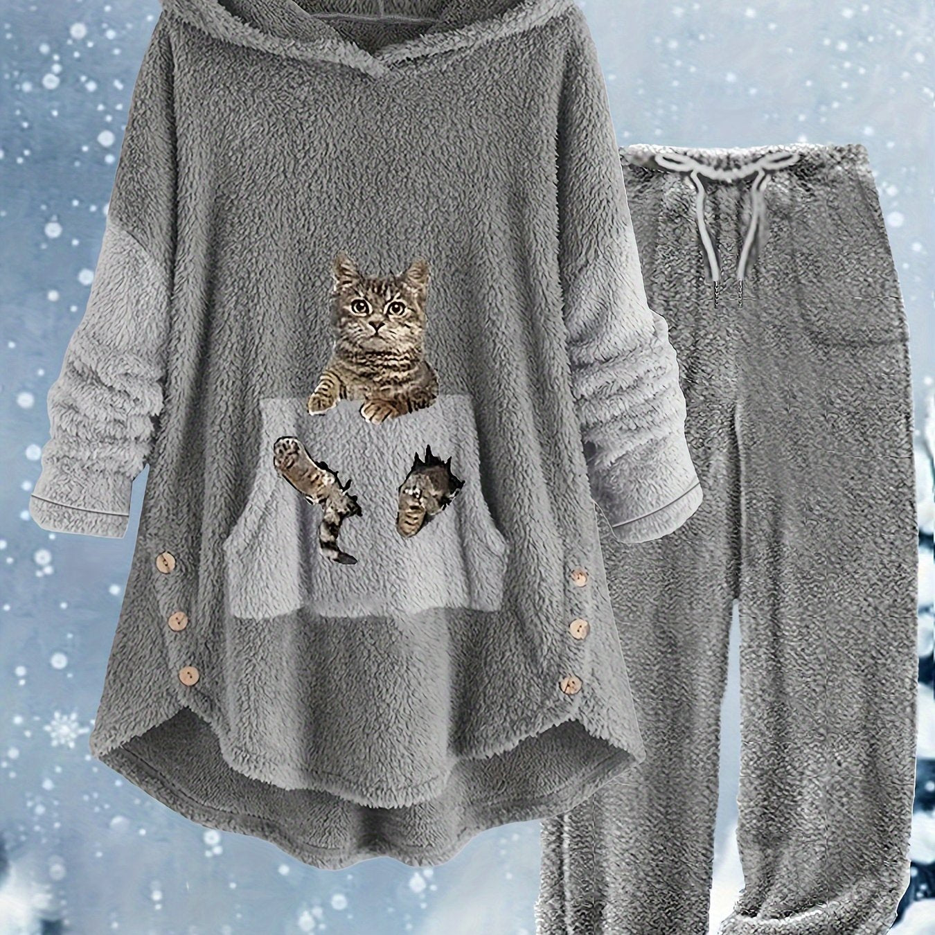 Cat Print Fleece 2 Piece Set