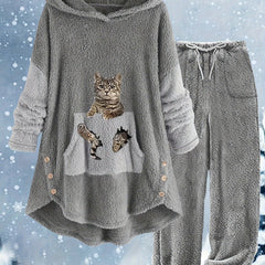 Cat Print Fleece 2 Piece Set