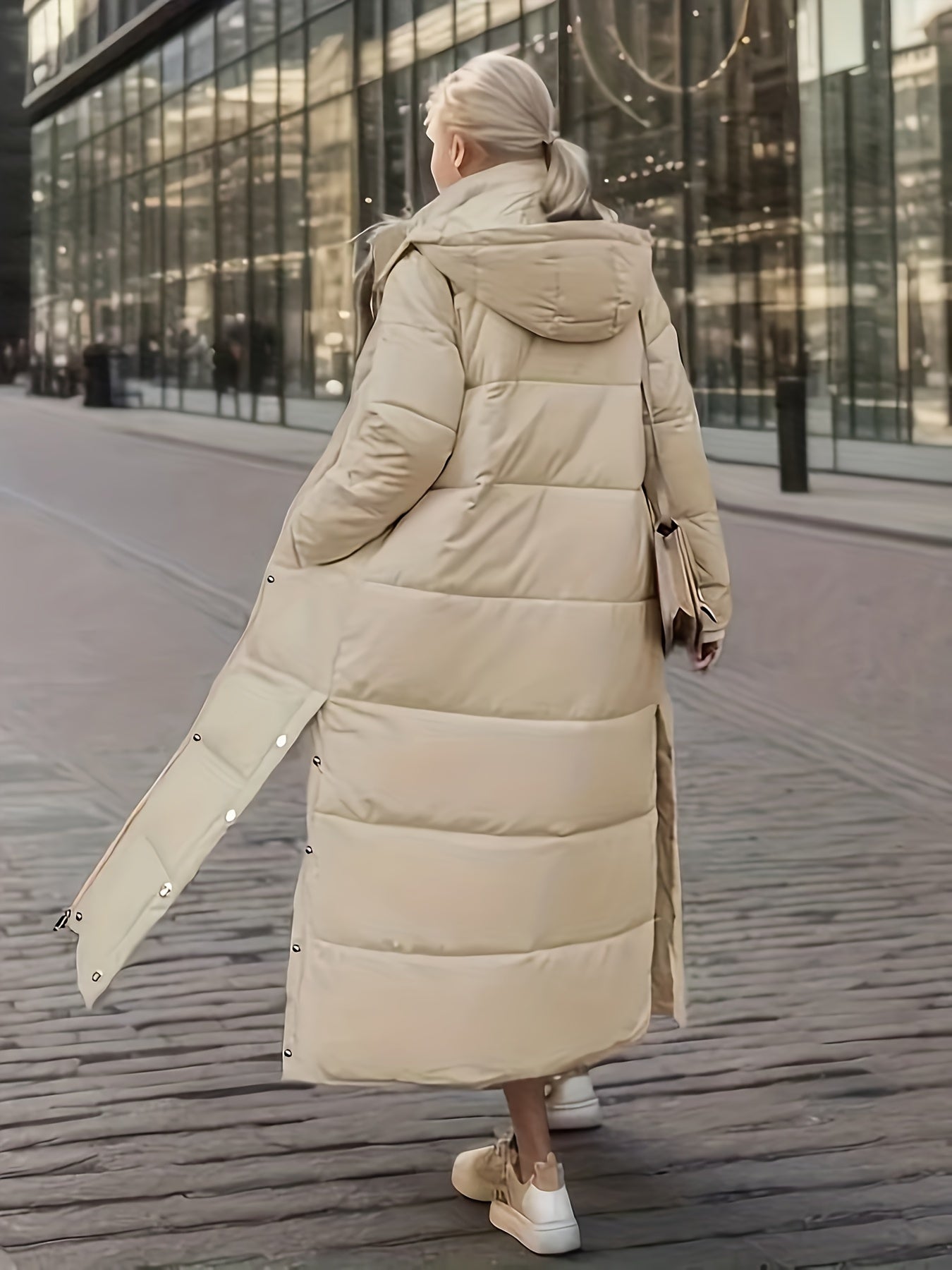 Long Puffer Coat Over The Knee Hooded Jacket Women's Clothing