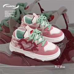 HUANQIU Women's Block Heart Lace-up Skate Shoes Lightweight Flatform Shoes