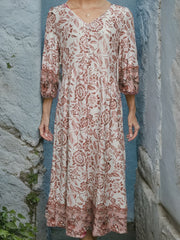 Floral Print Lantern Sleeve Dress Vintage V Neck Summer Dress Women's Clothing