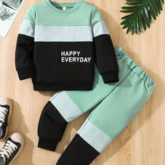 Boy's HAPPY EVERY Print 2pcs Sweatshirt & Sweatpants Set