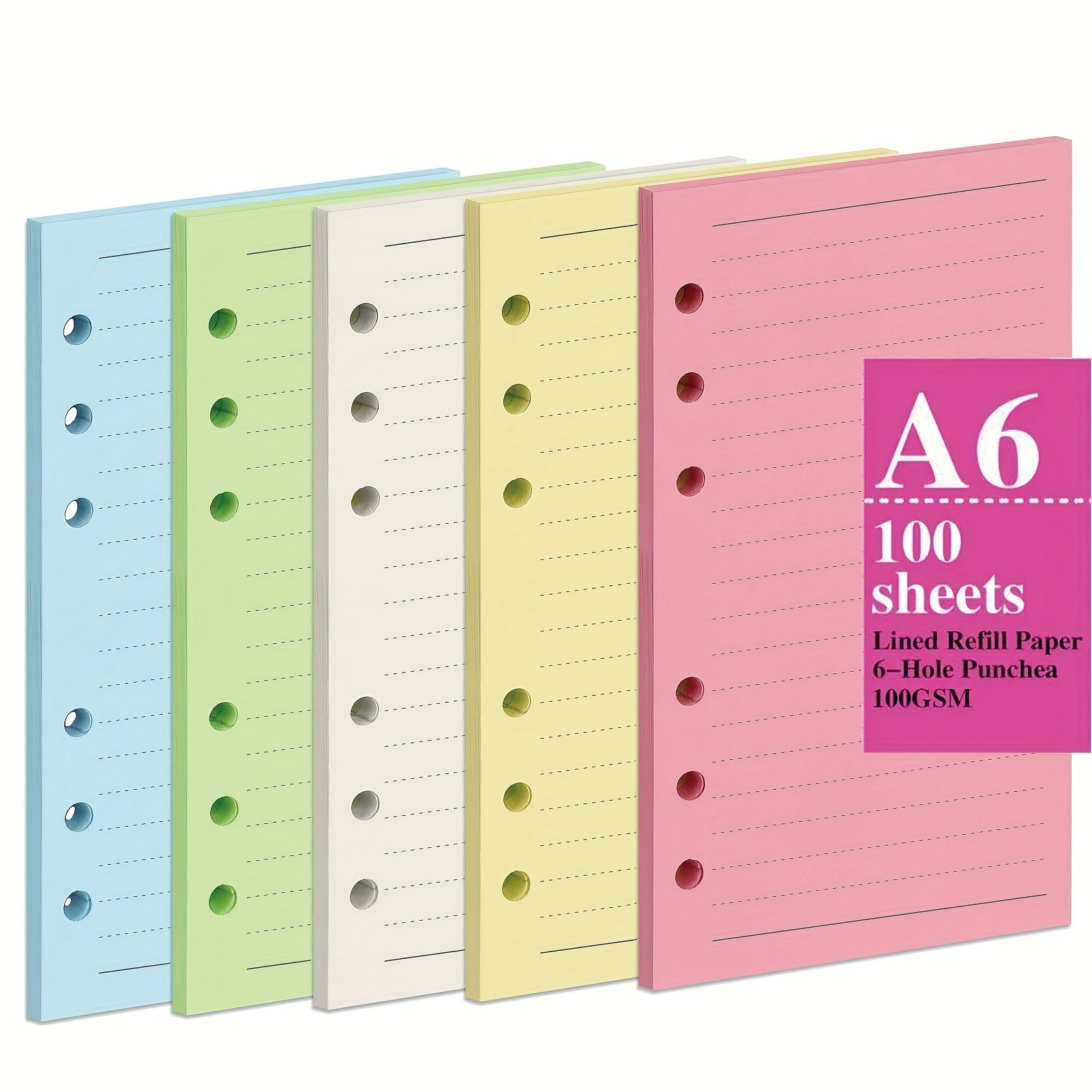 100 Sheets A6 A5 Colorful Refill Paper 6 Hole Filler Inserts
