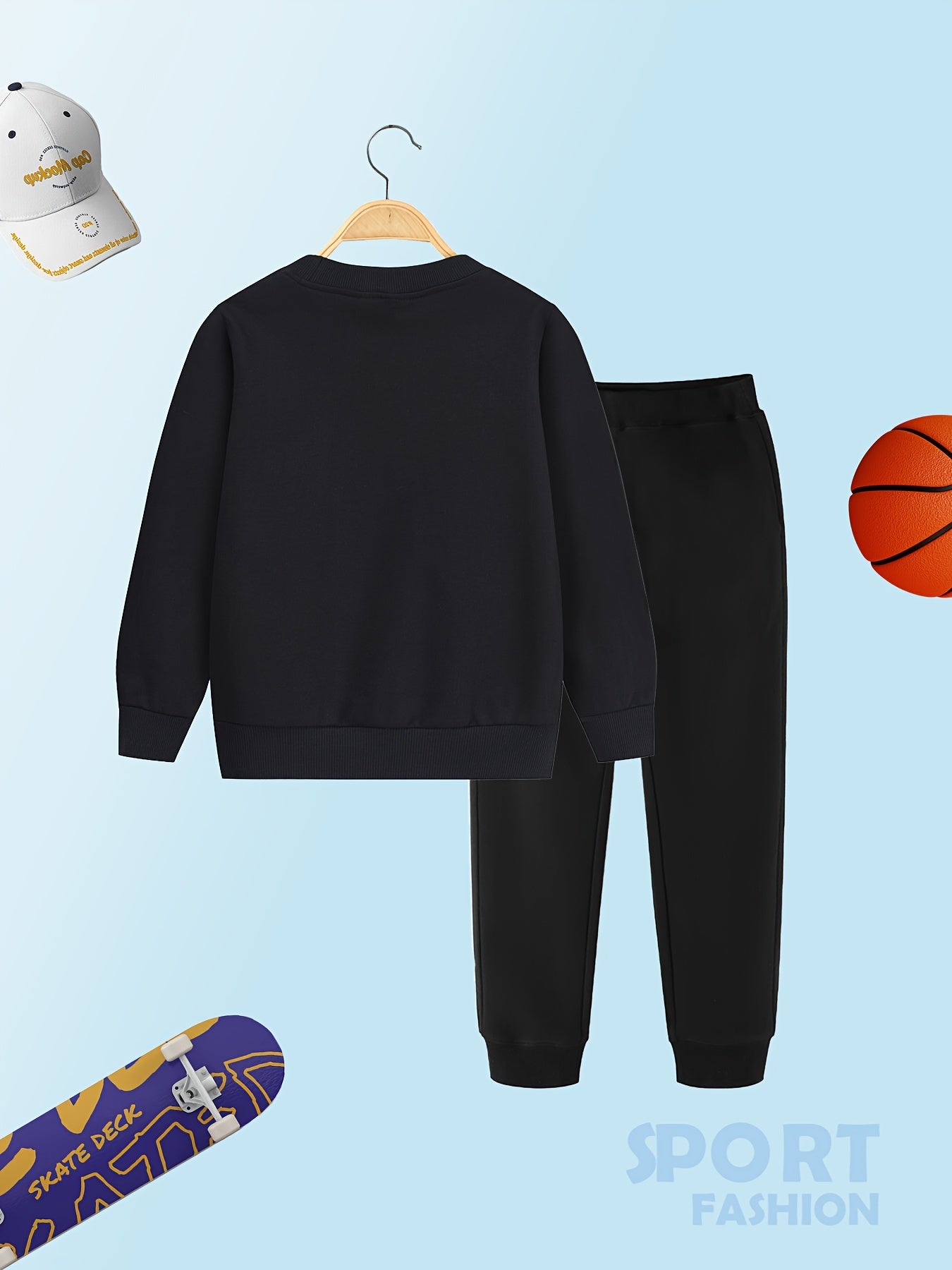 Boys Basketball Sweatshirt & Sweatpants Set Kids Fall Winter Clothes