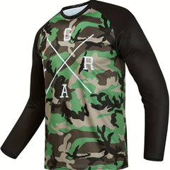 Camouflage Men's Raglan Long Sleeve Motorcycle T-shirt