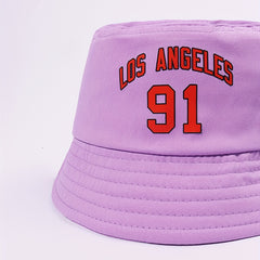 LOS ANGELES 91 Purple Bucket Hat Lightweight Sunscreen Fisherman Cap