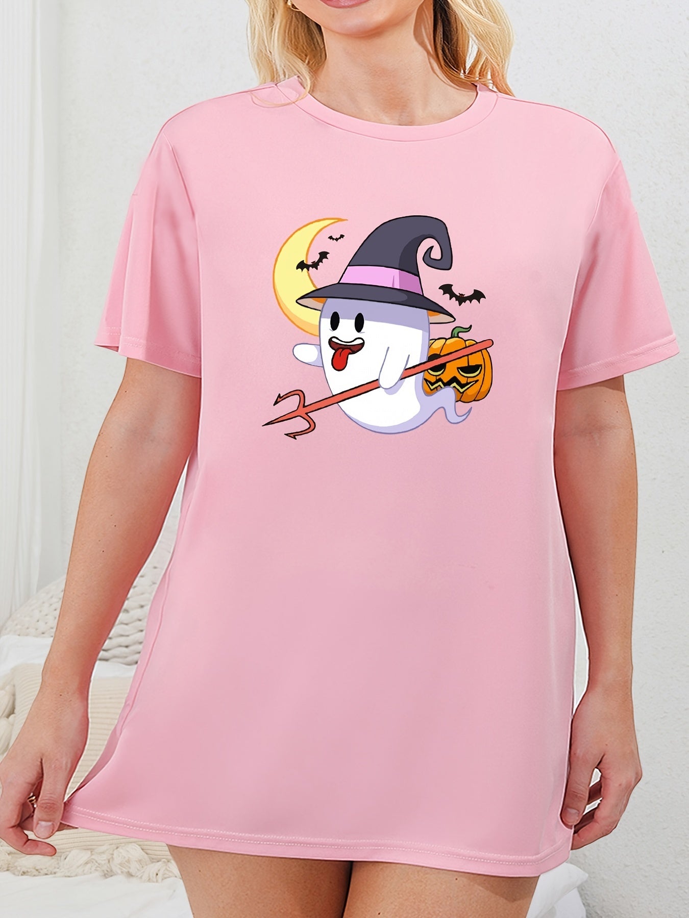 Halloween Lounge Dress Women's Ghost & Pumpkin Print Nightdress