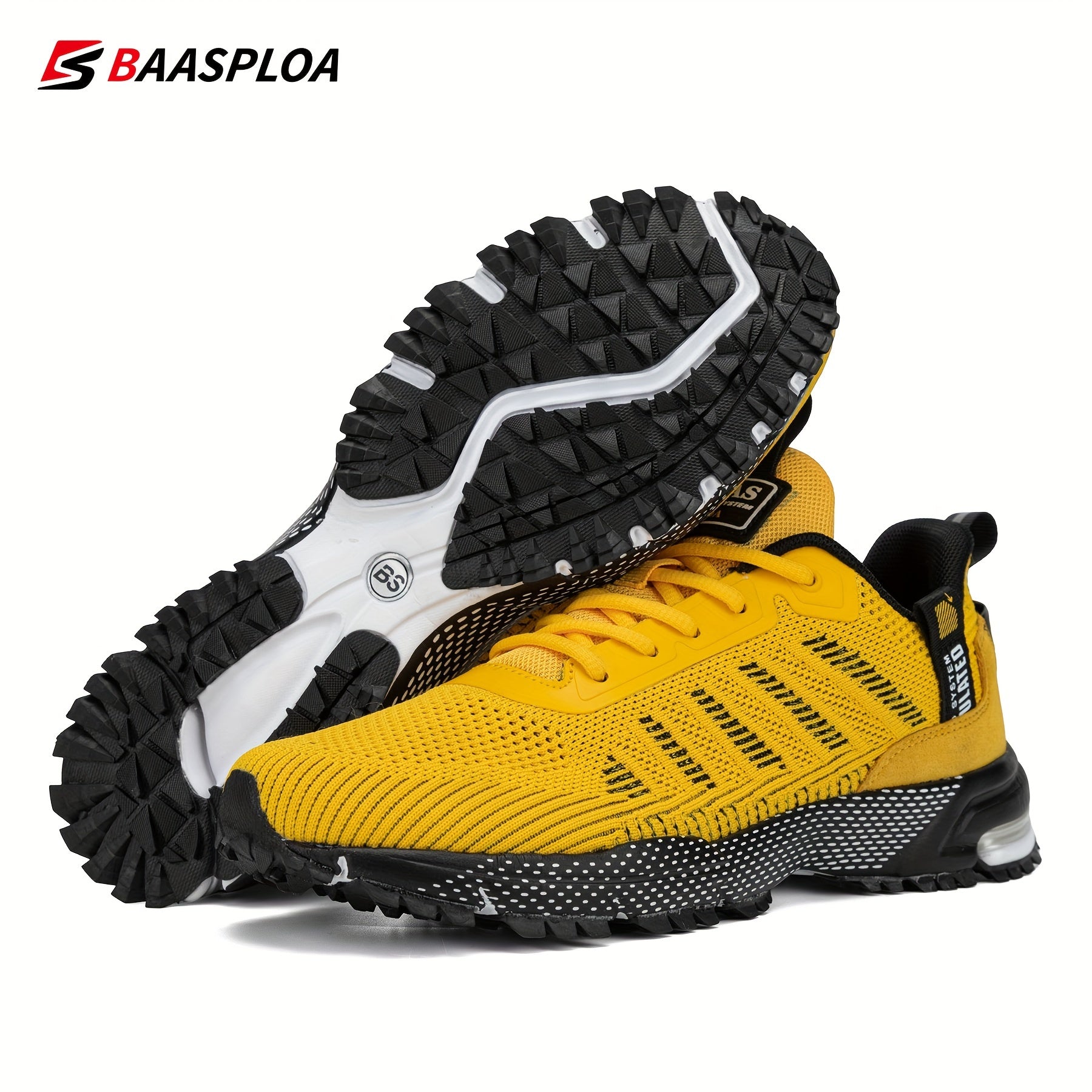 BAASLPOA Men's Knit Breathable Running Shoes for Outdoor Jogging