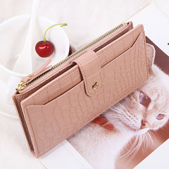 Bi Fold Long Wallet with Phone Pocket & Card Slots - Women's Faux Leather