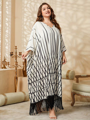 Stripe Print Tassel Trim Maxi Dress