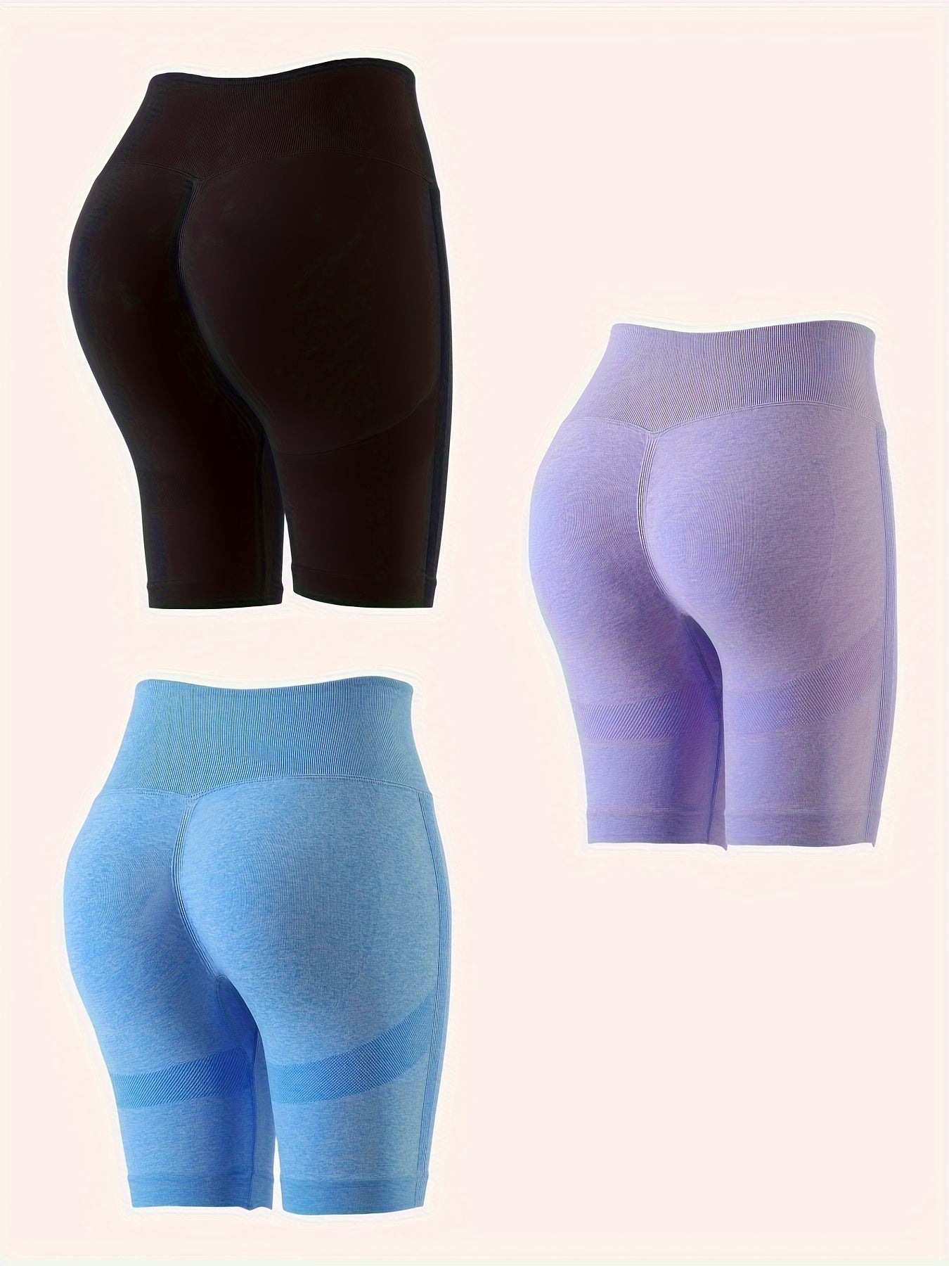 3pcs Seamless Solid Butt Lifting Shorts for Women