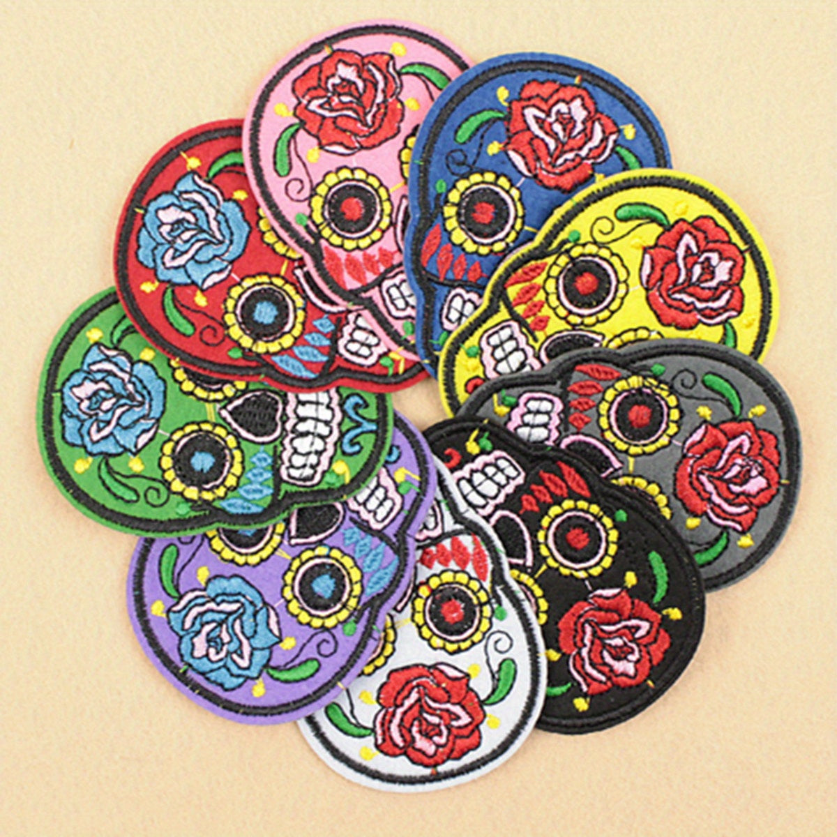 5pcs Iron On SUGAR SKULL Embroidery Patch Applique DIY Clothes Sewing