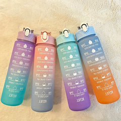32oz Gradient Water Bottle w/ Time Scale & Straw, Leakproof, Sports & Fitness