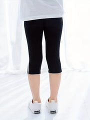 Girls Slim Fit Crop Pants with Side Taping, Dancing Fitness Yoga Pants