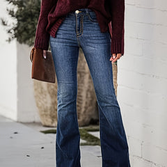 Button Fly High Rise Flared Leg Jeans