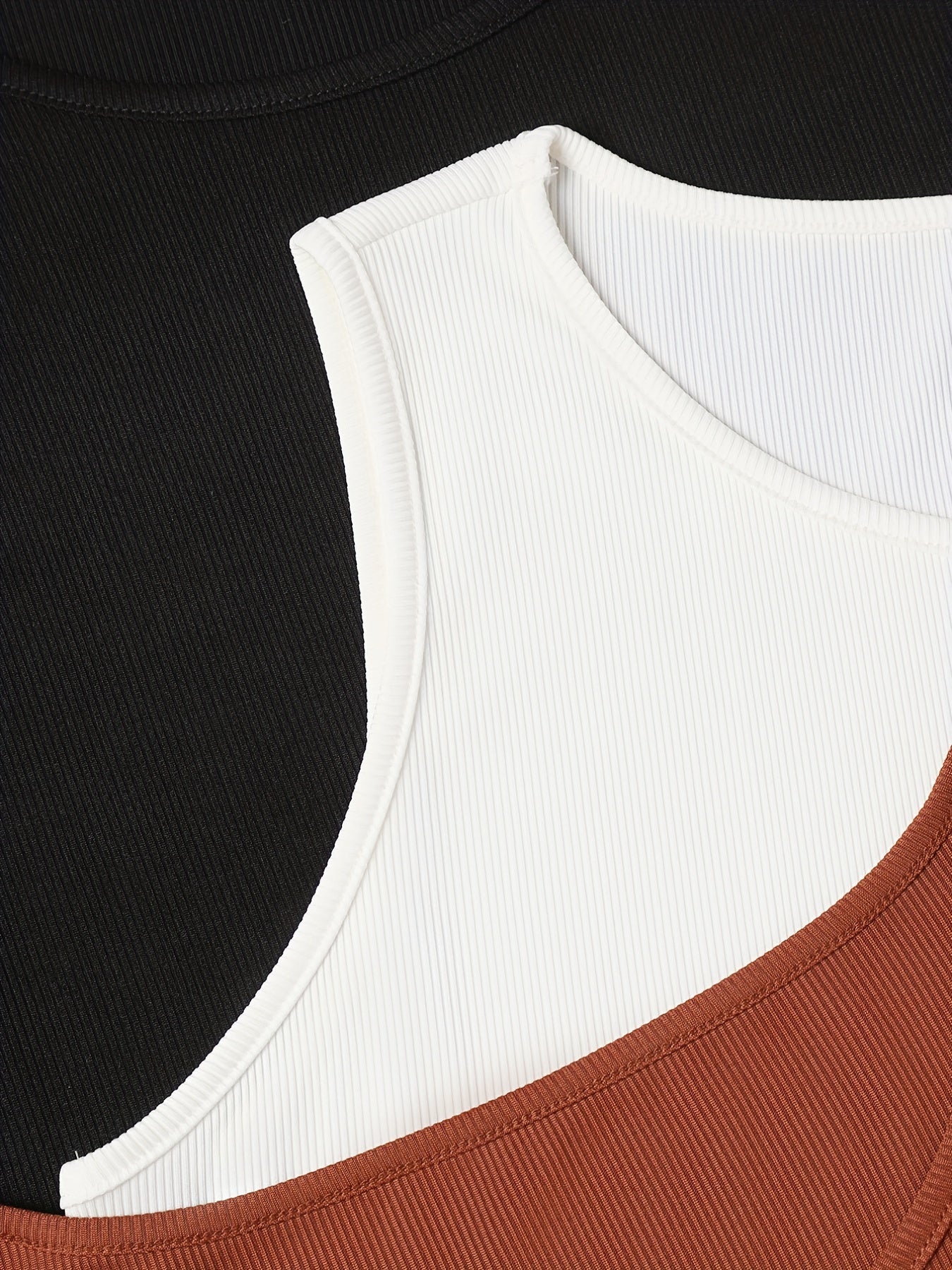 3 Pack Plus Size Basic Tank Top Women's Plus Ribbed Plain Round Neck
