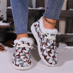 Christmas Style Snow Boots Santa Claus Pattern Plush Comfort Flats
