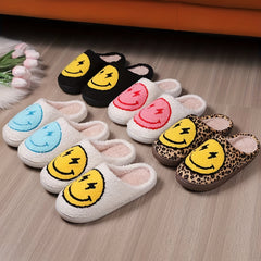 Women's Smile Face Pattern Slippers Plush Lined Shoes