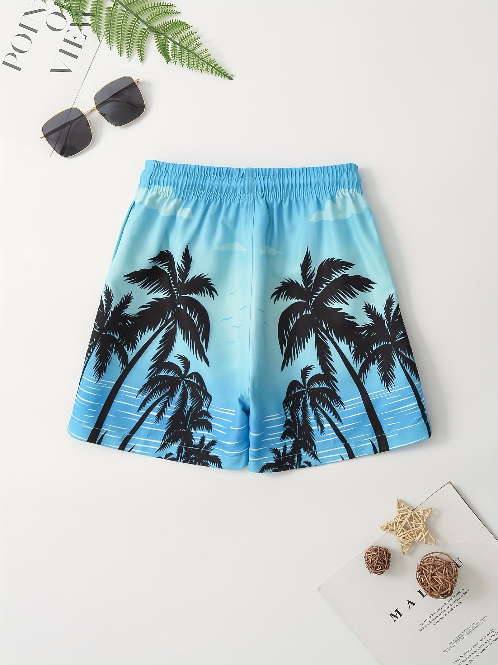 Tropical Plant Pattern Swim Trunks for Boys - Beach Shorts for Summer Vacation