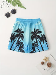 Tropical Plant Pattern Swim Trunks for Boys - Beach Shorts for Summer Vacation