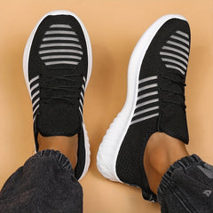 Women's Striped Running Shoes Lightweight Lace Up Gym Sneakers
