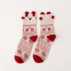 3 Pairs Elk Print Socks Women's Stockings