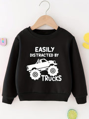 Kids Cartoon Truck Sweatshirt Crew Neck Long Sleeve Top