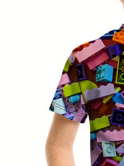 Colorful Building Block 3D Print Boy's T-shirt Short Sleeve Outdoor Sports Tee