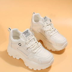 Lightweight Lace Up Running Sports Shoes Comfort Solid Thick Sole Sneakers
