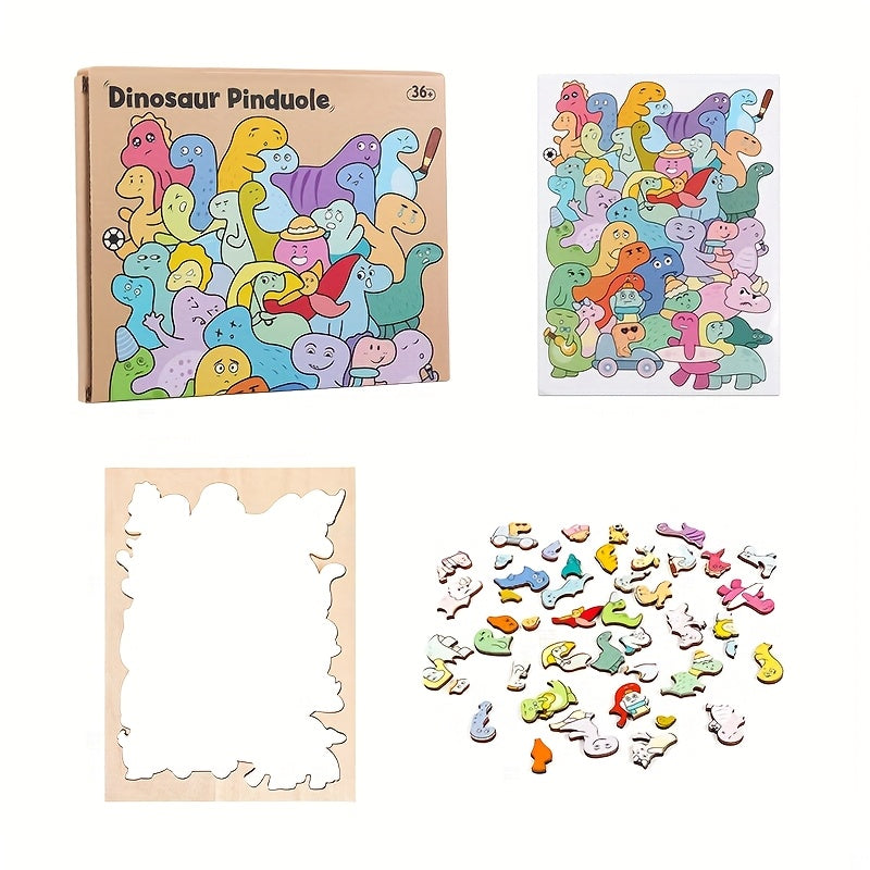 Colorful Dinosaur Traffic Puzzle Wooden Toy Enhances Recognition & Motor Skills