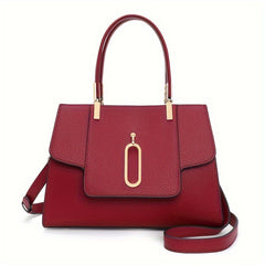 Wine Red Cowhide Tote Bag Zip Closure Vegan Leather