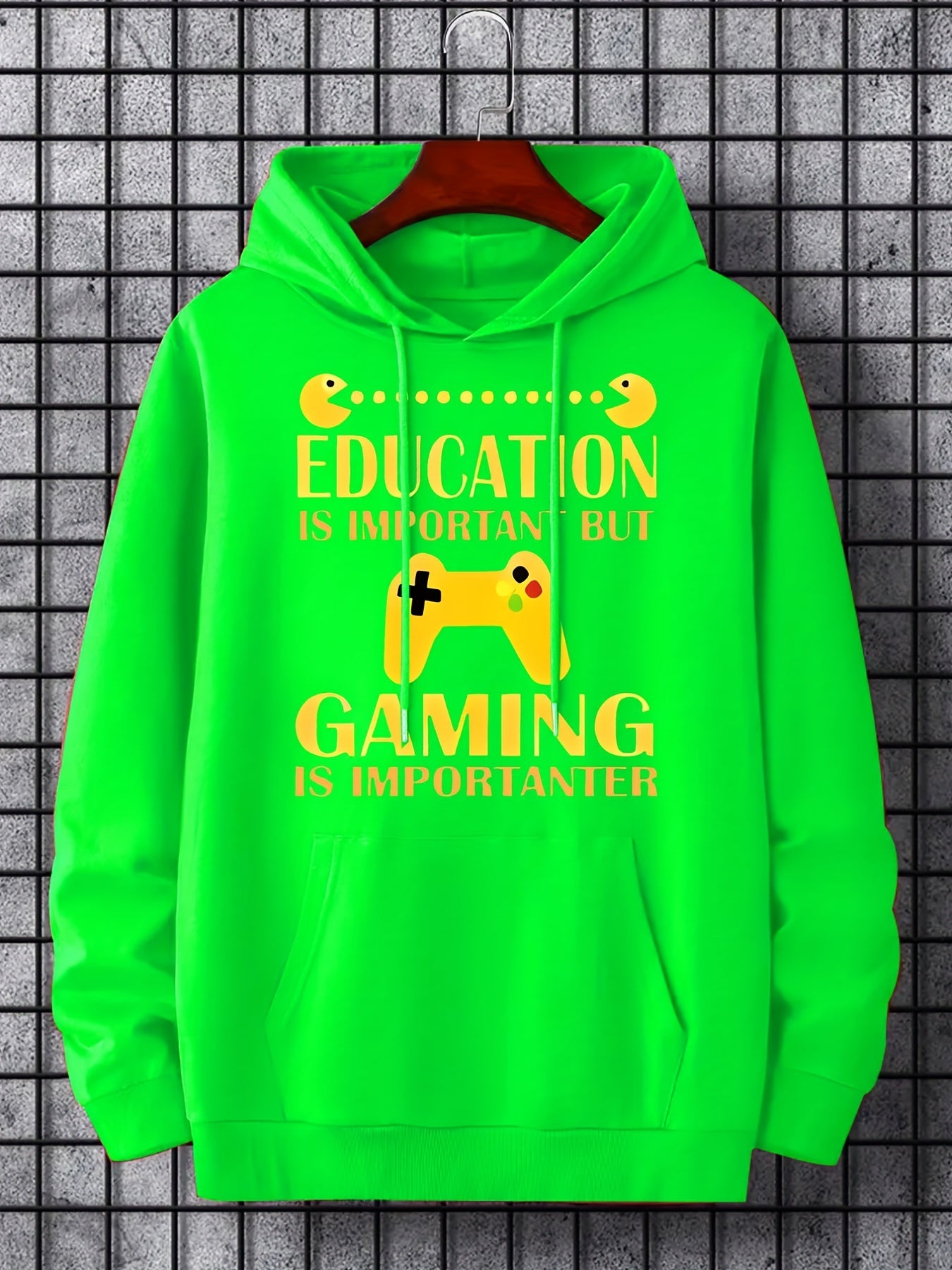 Men's Caution Print Hoodie Casual Stretch Hooded Sweatshirt