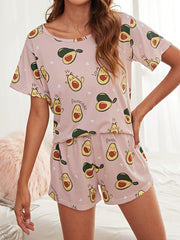Women's Cartoon Print Pajama Set Short Sleeve Top & Shorts