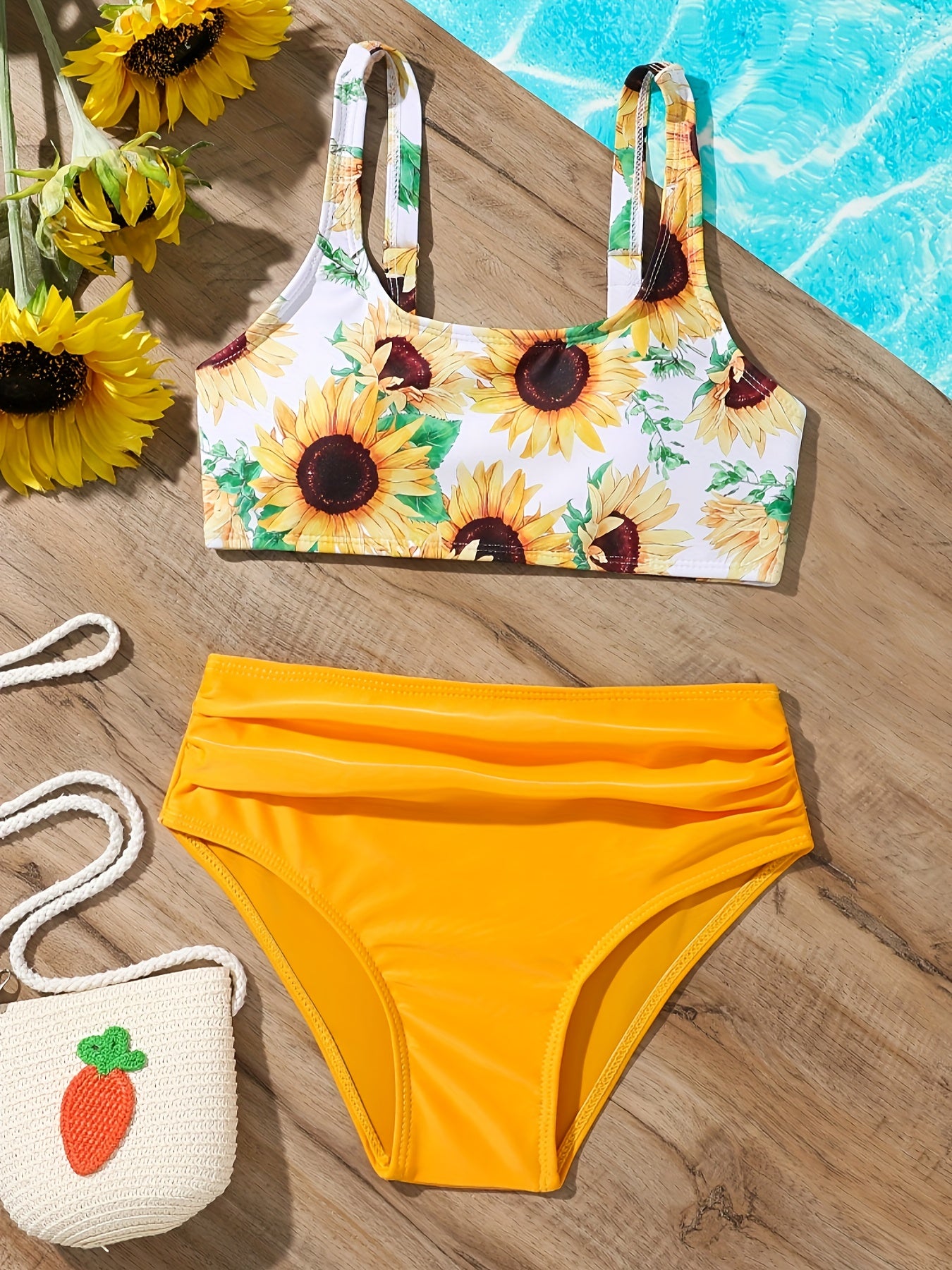 2pcs Sunflower Bikini Swimsuit Set for Girls
