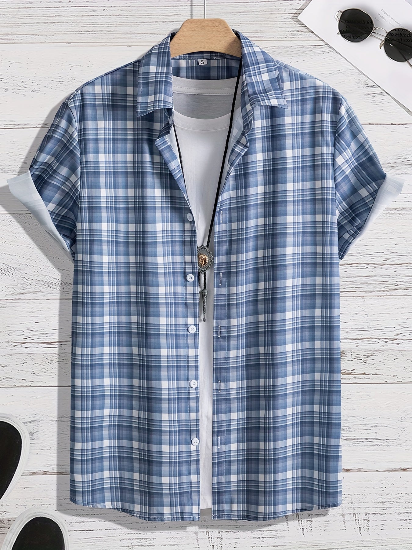 Men's Plaid Hawaiian Shirt Short Sleeve