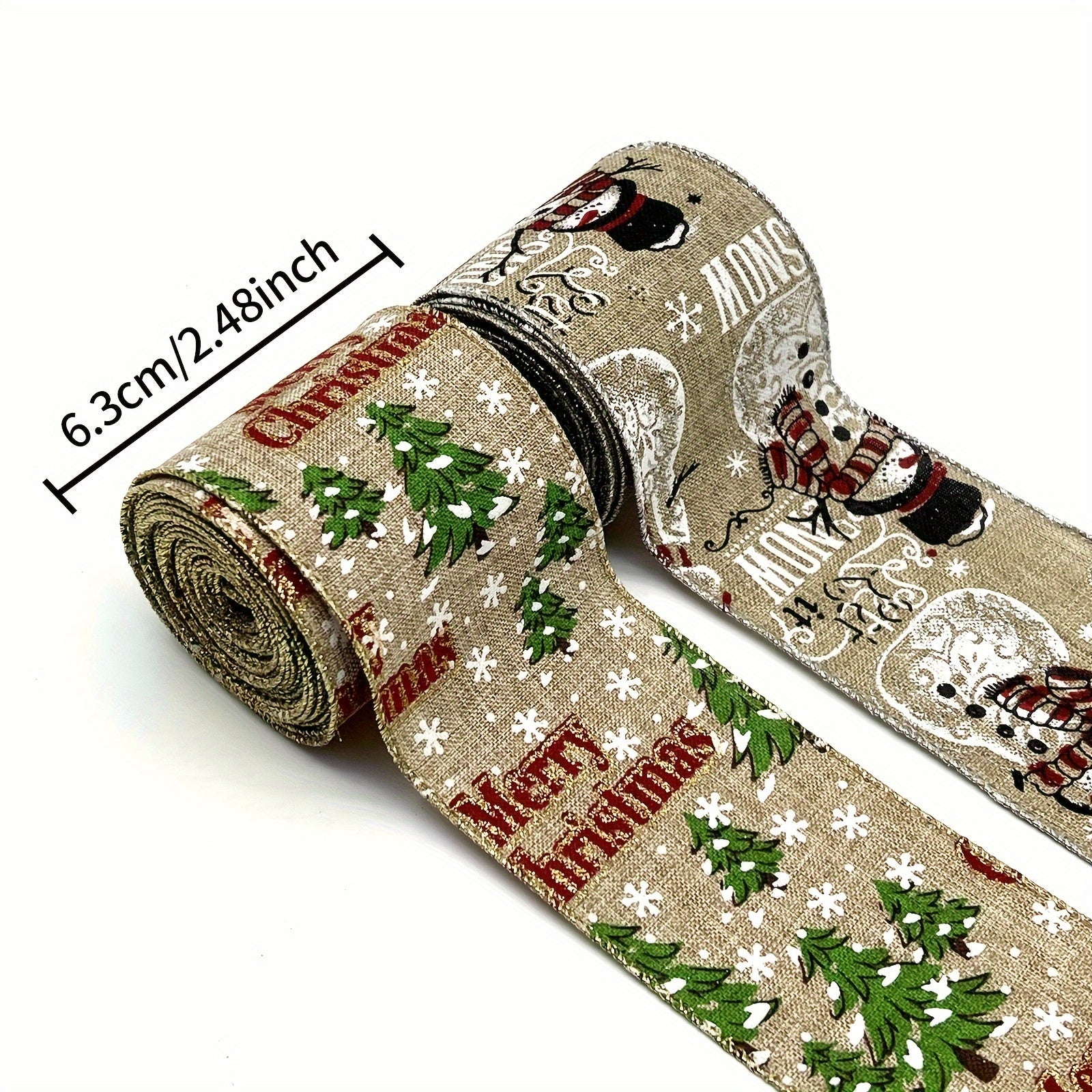 4 57 Meter Christmas Snowman Snowflake Wired Ribbon - Tree Decorations