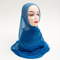 Rhinestone Decor Crinkle Scarf Hijab Solid Shawl Windproof Head Wrap