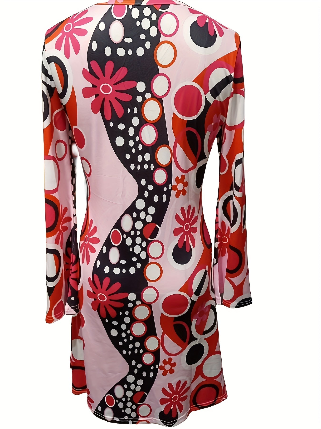 Floral Print Flared Sleeve Dress Hippie V neck Dress For Spring & Summer