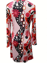 Floral Print Flared Sleeve Dress Hippie V neck Dress For Spring & Summer